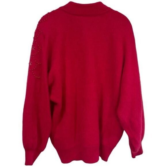 Vintage Sia Bellini Pink Floral Beaded Rabbit Hair Wool Blend Cardigan Luxury M - Picture 6 of 11